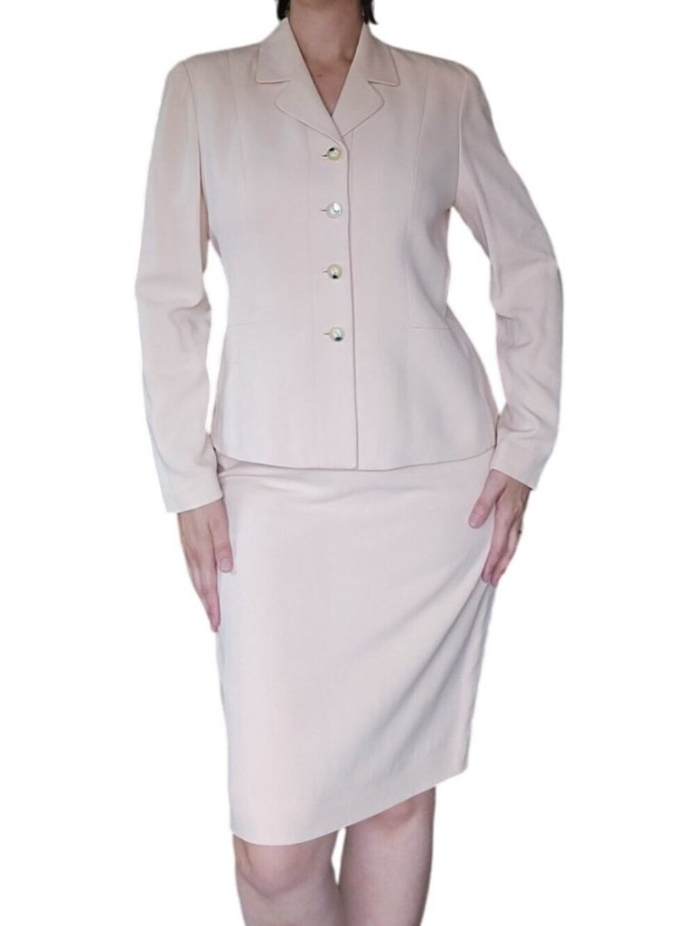 Vintage y2k Dana Buchman Silk 2 Piece Skirt Suit Set Pastel Pink Womens Size 12